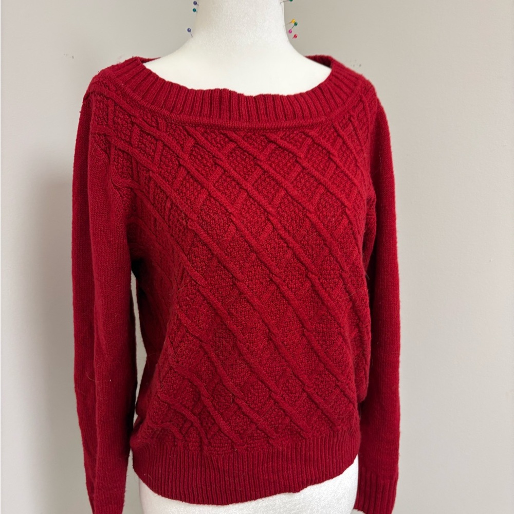 Red Cable-Knit Women’s Sweater - Classic Boatneck